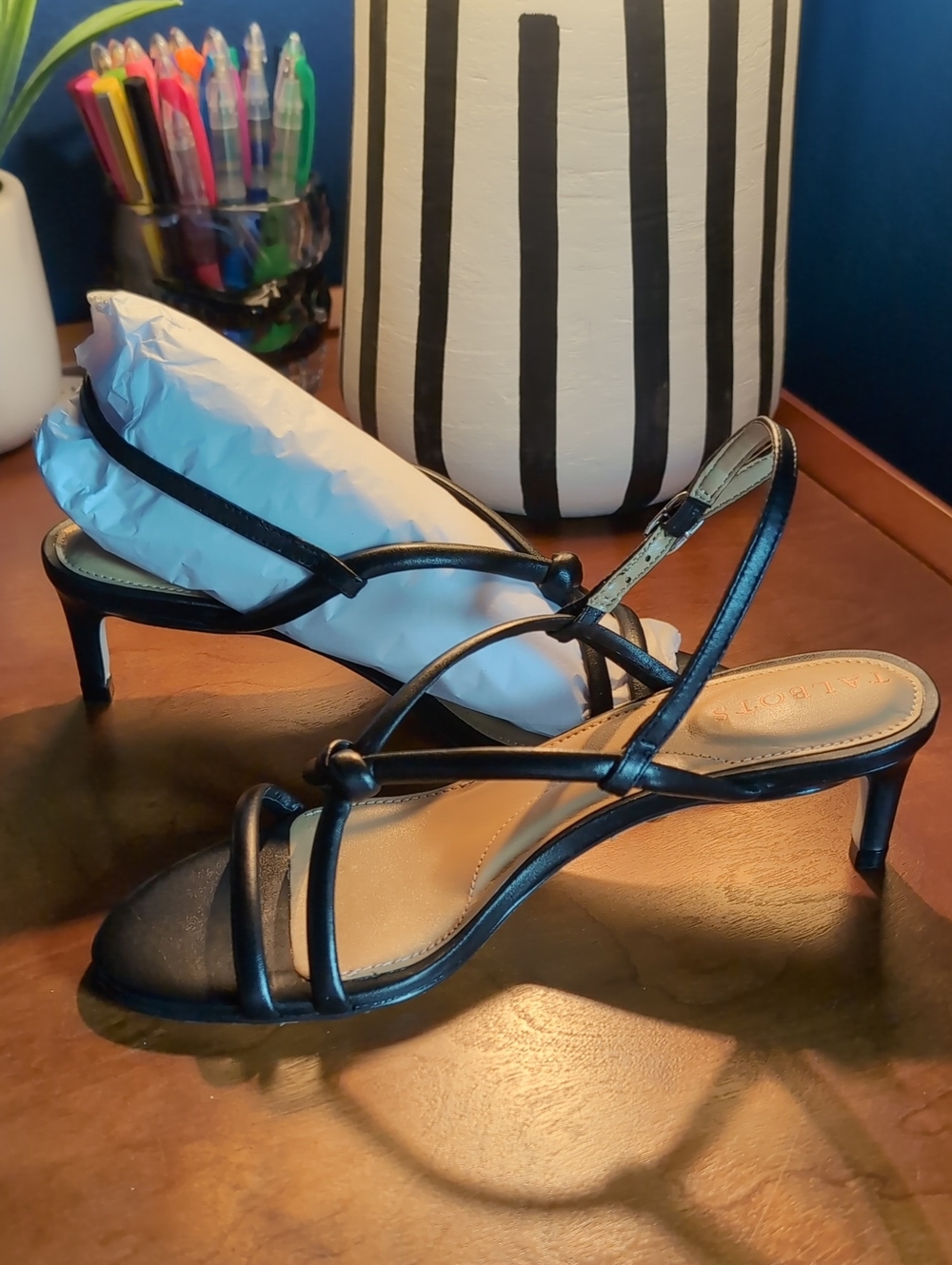 Talbots Women’s Black Strappy Kitten Heel Sandals